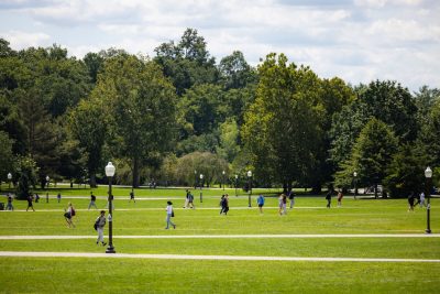 Students cross the Drillfield.