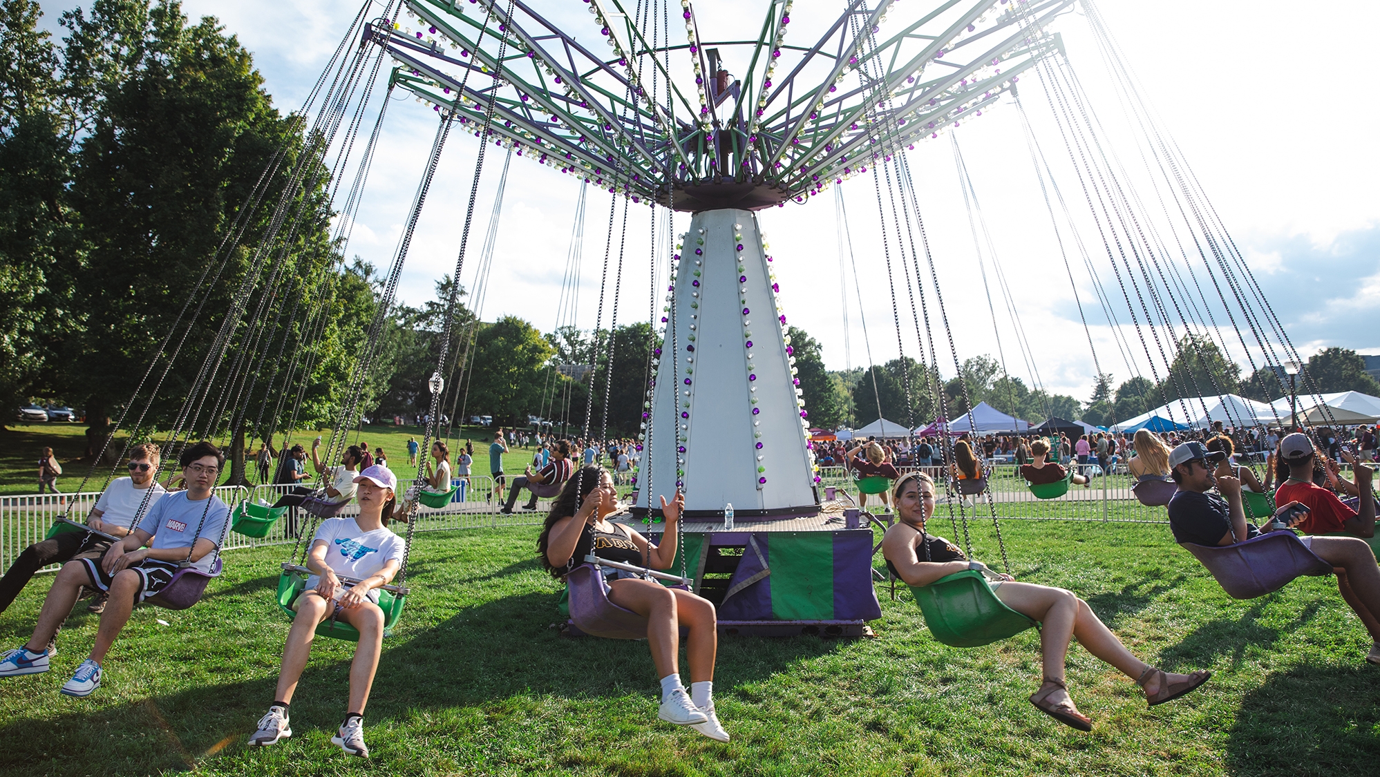 Students on a swing ride at Gobblerfest